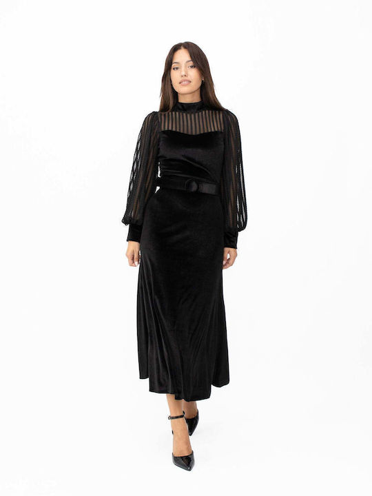 Rochie Midi De Seară Din Catifea Neagră