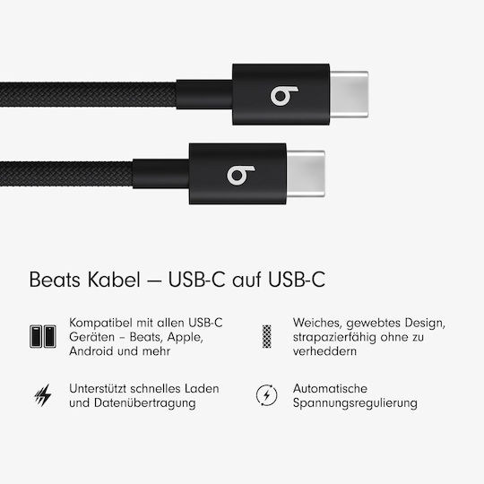 Beats Braided USB 2.0 Cable USB-C male - USB-C Μαύρο 1.5m MDGC4ZM/A 2τμχ