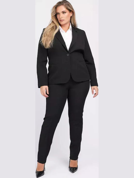 Women's Fabric Trousers Regular Fit Black
