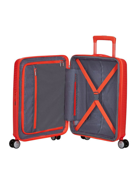 American Tourister Soundbox Cabin Hard Orange Suitcase With 4 Wheels Height 55cm