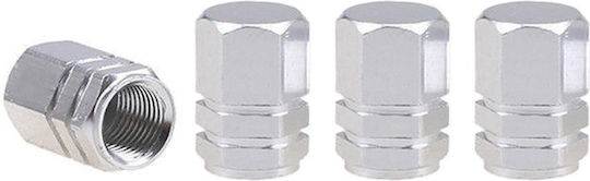 Set Silver Hexagon Valve Caps 4 Pcs