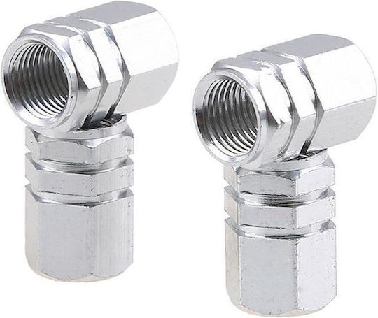 Set Silver Hexagon Valve Caps 4 Pcs