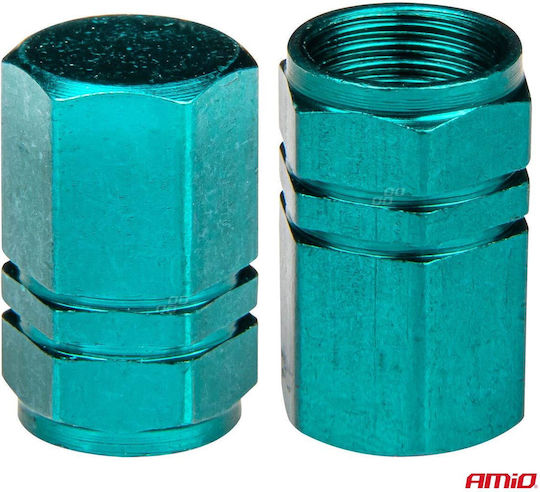 Set 4 Aluminum Valve Caps Hexagon Model Green Color