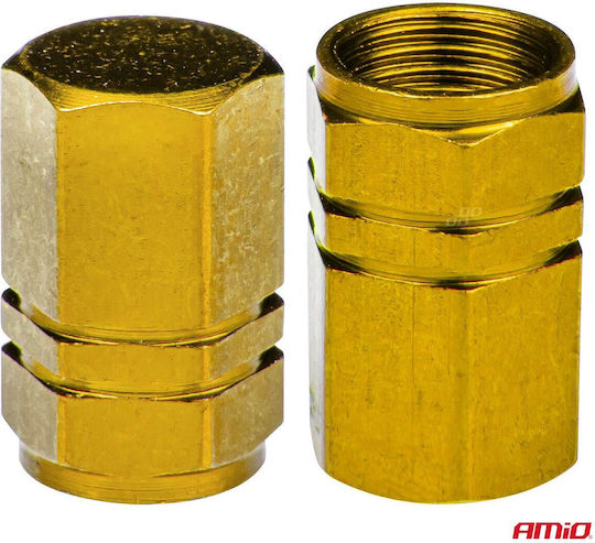 Set 4 Aluminum Valve Caps Hexagon Model Yellow Color