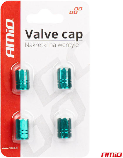 Set 4 Aluminum Valve Caps Hexagon Model Green Color