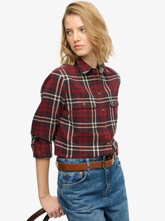 Flannel Μακρυμάνικο Γυναικείο Πουκάμισο Κοκκινο Καρό