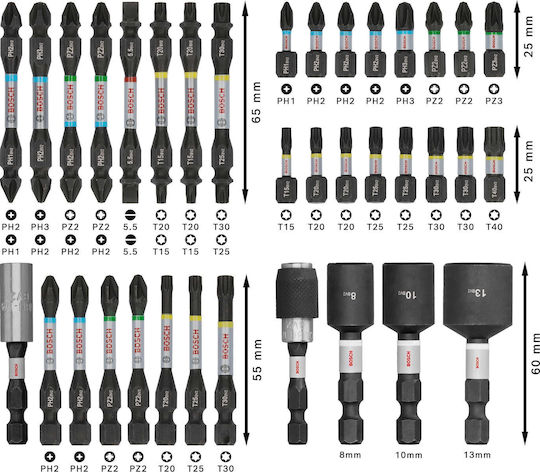 Bosch 36x Pro Impact Set 36 Pieces 200 x 107 mm Professional Accessories Screwdriver Bits Screwdrivers