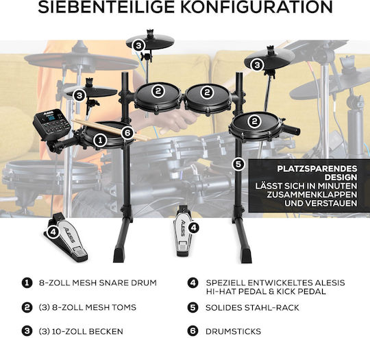 Alesis Drums Turbo Mesh Kit Bundle – Set Complet E-drum Cu Șapte Piese Mesh Scaun Pentru Tobă Căști Bețe De Tobă