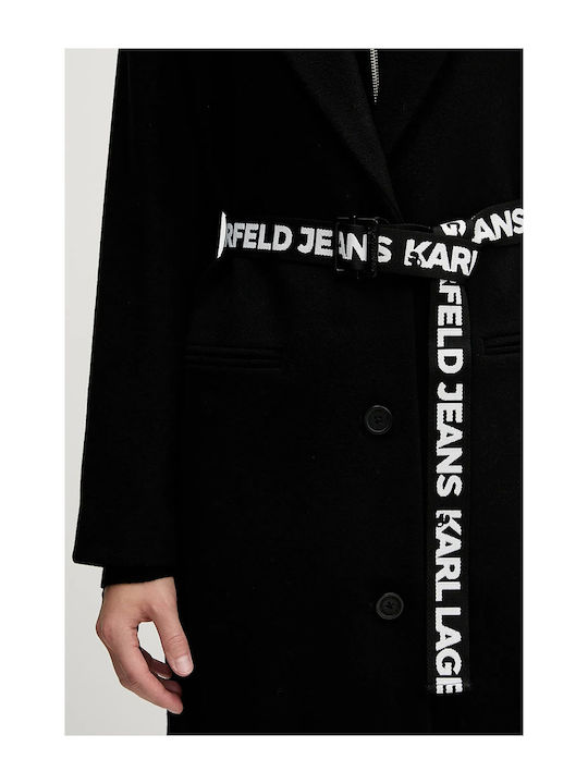 Wolle Damen Black Mantel mit Knöpfen