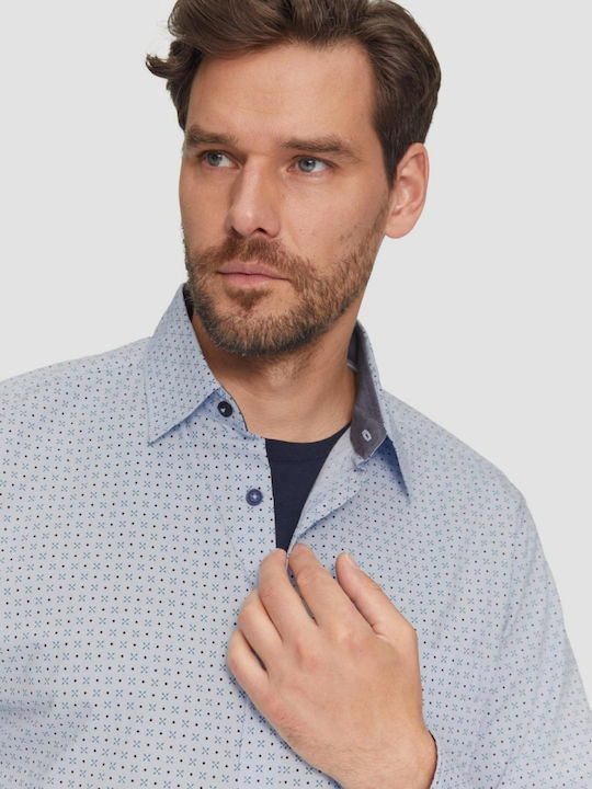 Long-sleeved Cotton Shirt Polka Dot Light Blue