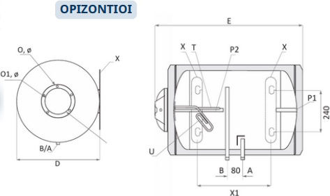 Bartec Boiler termoelectric 80lt Sticlă Orizontal 3kW