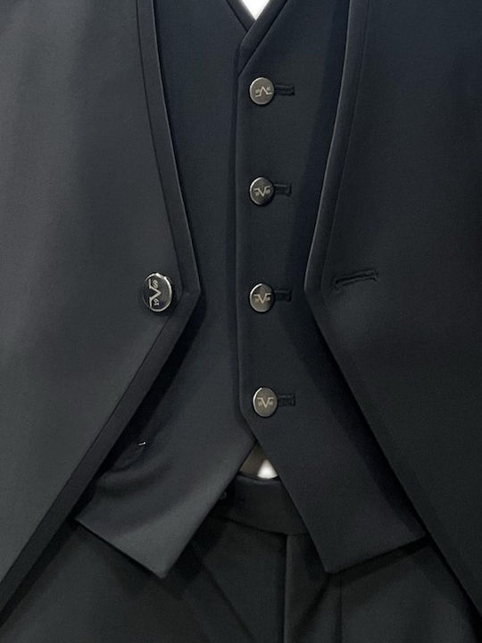 Men's Groom's Suit with Vest Slim Fit Black