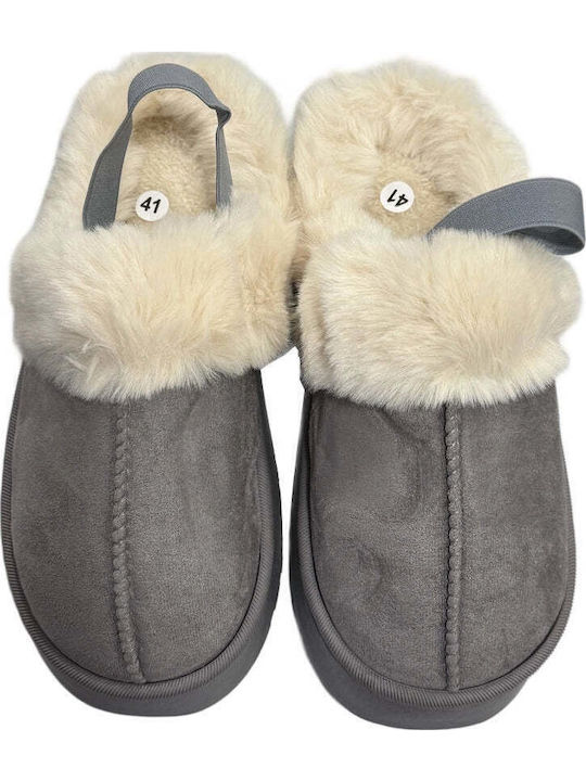 Winter Women's Slippers with Fur Gray