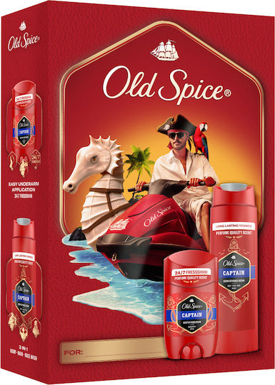 Old Spice Captain Σετ Δώρου Για Άνδρες Με Αποσμητικό Στικ Και Αφρόλουτρο Captain, 24ωρη Φρεσκάδα για Καθημερινή Χρήση, Άρωμα με Ποιοτική Μυρωδιά Που Διαρκεί