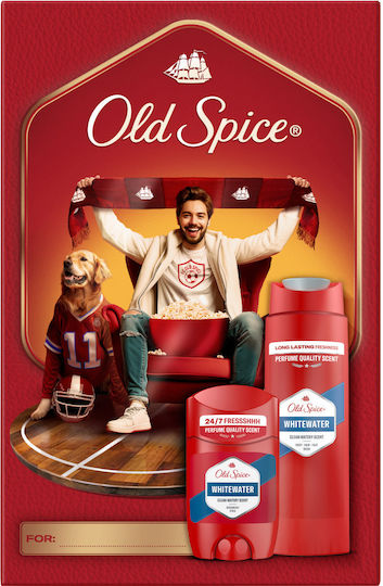 Whitewater Skin Care Set for Body Cleaning Old Spice Sports Fan Gift Set for Men With Deodorant Stick and Shower Gel Whitewater 24-Hour Freshness for Daily Use Scent With Quality Long-Lasting Fragrance 2 Pieces