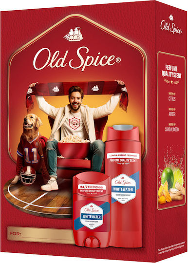 Whitewater Skin Care Set for Body Cleaning Old Spice Sports Fan Gift Set for Men With Deodorant Stick and Shower Gel Whitewater 24-Hour Freshness for Daily Use Scent With Quality Long-Lasting Fragrance 2 Pieces