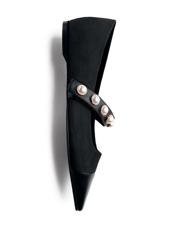 Synthetic Leather Ballerinas With strap Black