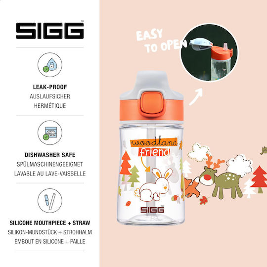 Sigg Woodland Friend Kids Water Bottle Plastic with Straw Non Spill Orange 350ml