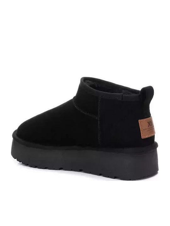 Suede Women's Ankle Boots with Fur Black
