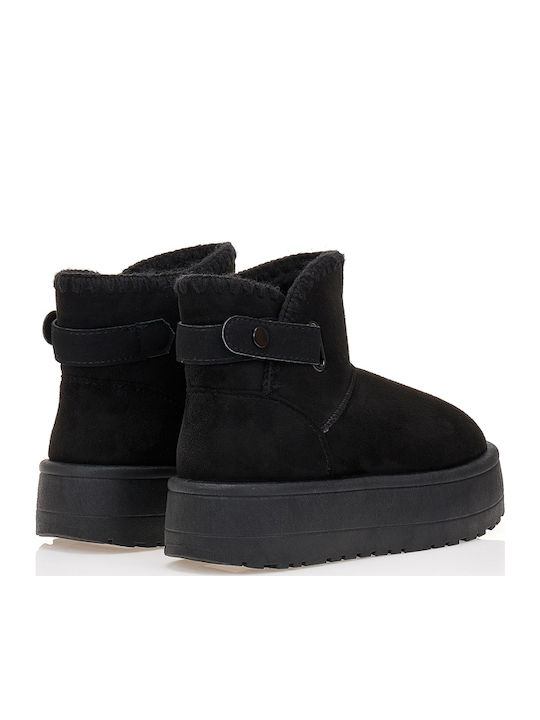 Wildleder Stiefeletten Damen mit Pelz Schwarz