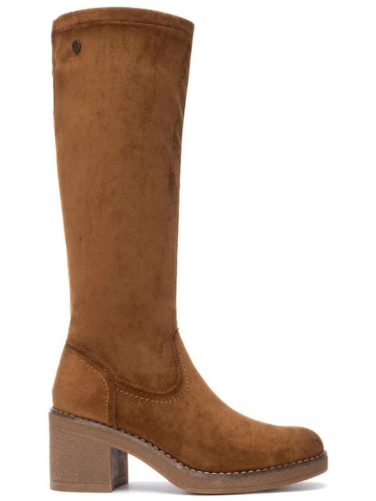 Suede Medium Heel Women's Boots Tabac Brown