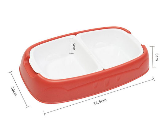 Пластмаса Купа Храна & Вода за Куче & Котка с Основа 2x 600мл 34.5см в Червен Цвят