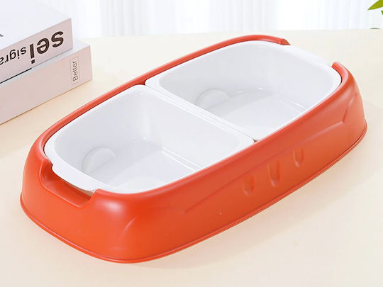 Пластмаса Купа Храна & Вода за Куче & Котка с Основа 2x 600мл 34.5см в Червен Цвят