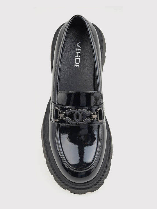 Lackleder Damen Mokassins in Schwarz Farbe