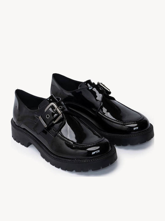 Loafers Negre Dublă Agrafă Metalică K Talpă Chunky