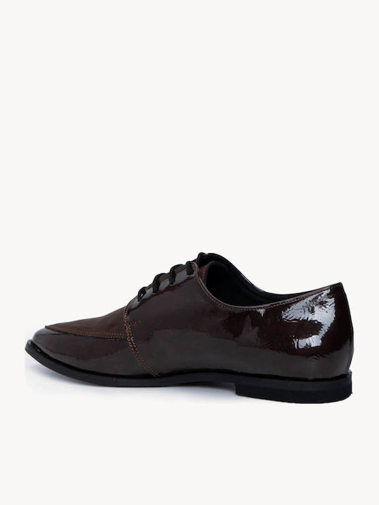 Καφέ Oxford Loafers Λουστρίνι Δέσιμο Κορδόνια