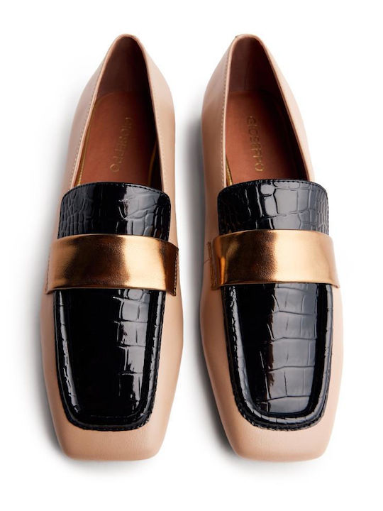 Leder Damen Loafers in Beige Farbe