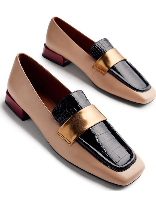Leder Damen Loafers in Beige Farbe
