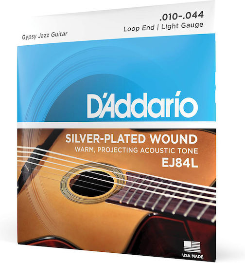Daddario Gypsy Jazz Set Of Silver Plated Acoustic Guitar Strings 10 - 44 Inch Regular Light Loop End