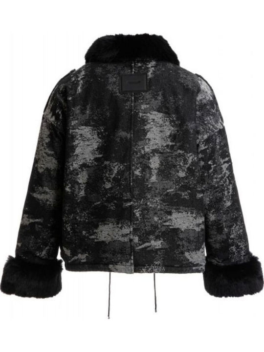 Crop Γυναικείο Μπουφάν για Χειμώνα Black