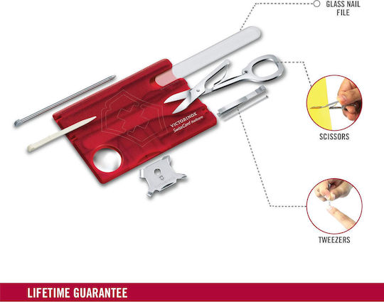 Victorinox SwissCard Nailcare Карта Мултифункционален Инструмент 13 Инструмента Червена