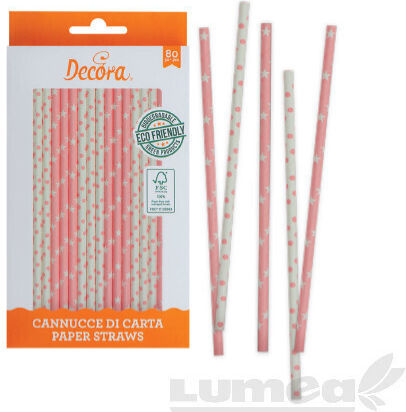Καλαμάκια Ροζ Αστεράκια & Πουά Decora 80τεμ