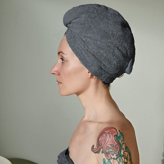 Kentia Πετσέτα Προσώπου Turban 24x64εκ. Γκρι Βάρους 450gr/m²