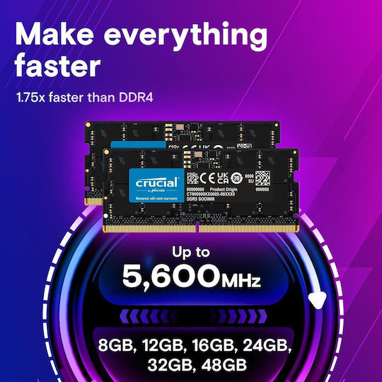 Crucial 64GB DDR5 RAM cu 2 module (2x32GB) și Viteză 4800 pentru