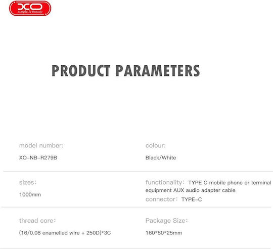 XO USB 2.0 Cable USB-C male - 3.5mm Λευκό 1m 16.005.0367