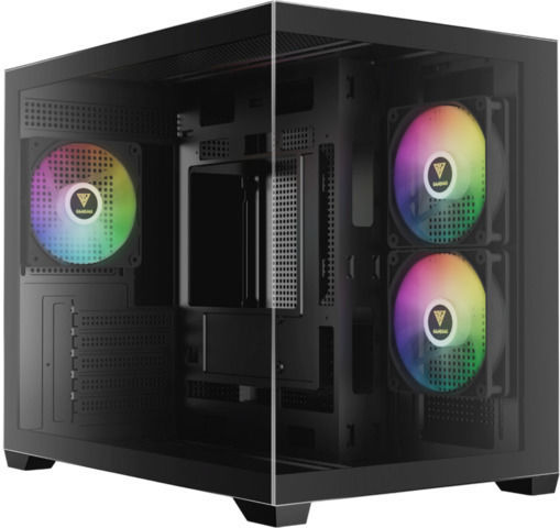 Gamdias AURA GC10M v2 Gaming Mikro-Turm Computergehäuse mit Seitenfenster und ARGB-Beleuchtung Schwarz