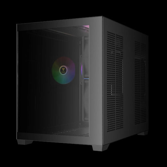 Gamdias AURA GC10M v2 Gaming Mikro-Turm Computergehäuse mit Seitenfenster und ARGB-Beleuchtung Schwarz