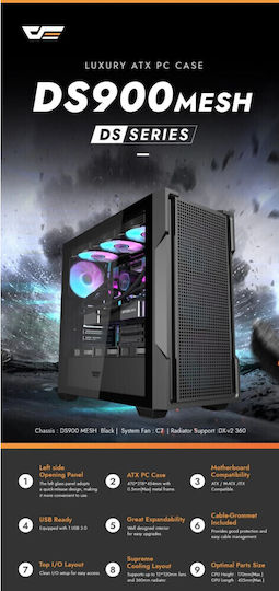 Darkflash DS900 Mesh Gaming Midi Tower Κουτί Υπολογιστή με Πλαϊνό Παράθυρο Μαύρο