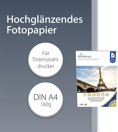 MediaRange Photo Paper High Glossy A4 (21x30) 160gr/m² for Printers Inkjet 100 Sheets