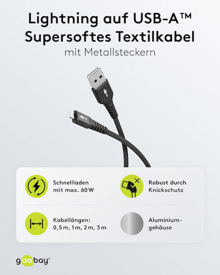 Goobay Regular USB-A la Cablu Lightning 60W Negru 0.5m (74485)
