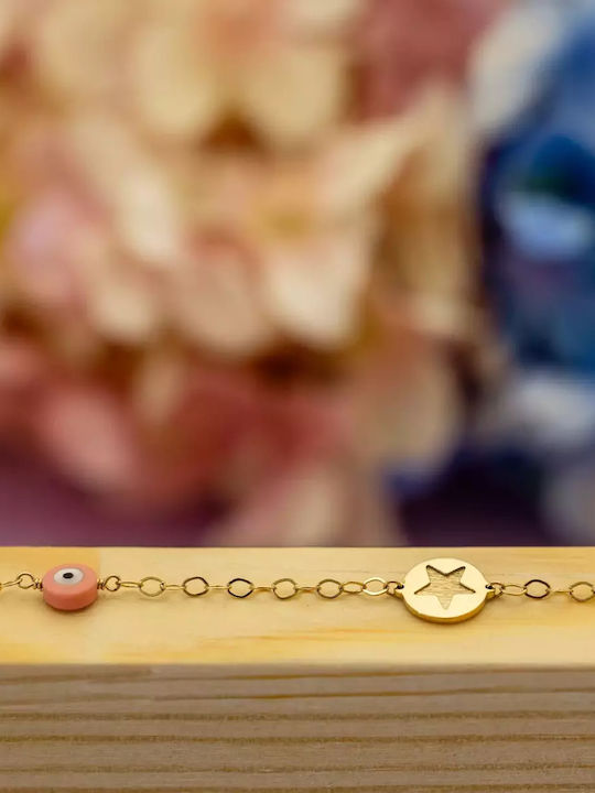 Kids Bracelet from Gold 14K with Σταυρό, Baby Girl & Evil Eye