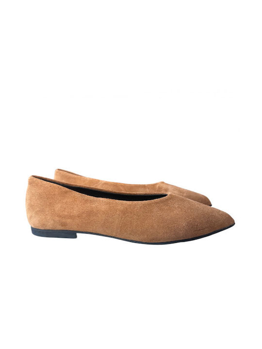 Lederne Damen Ballerinas in Tabac Braun Farbe