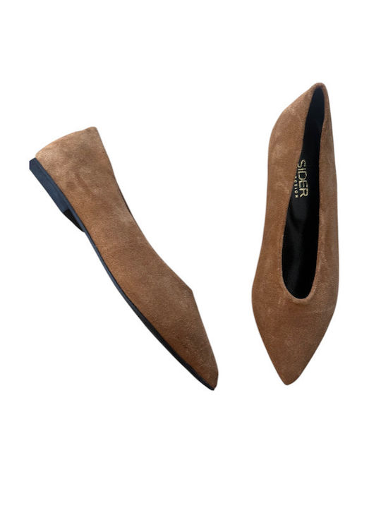 Lederne Damen Ballerinas in Tabac Braun Farbe