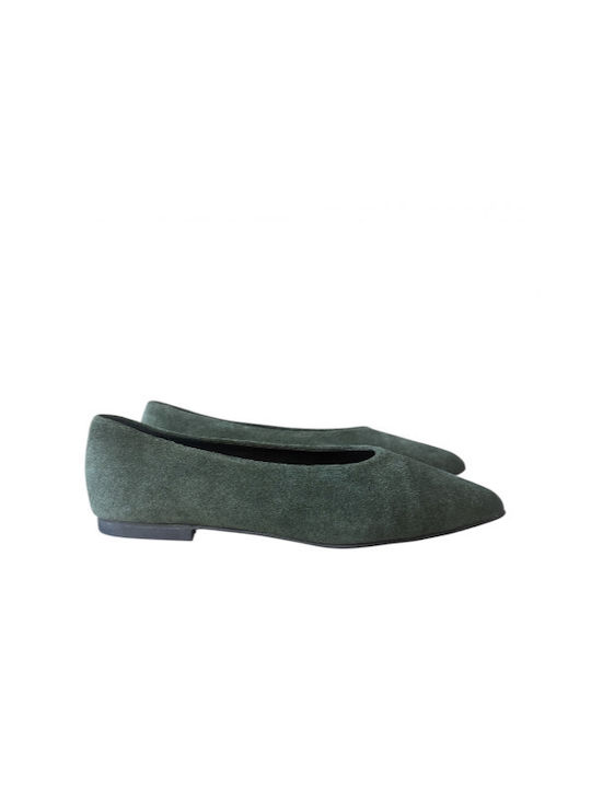 Lederne Damen Ballerinas in Grün Farbe