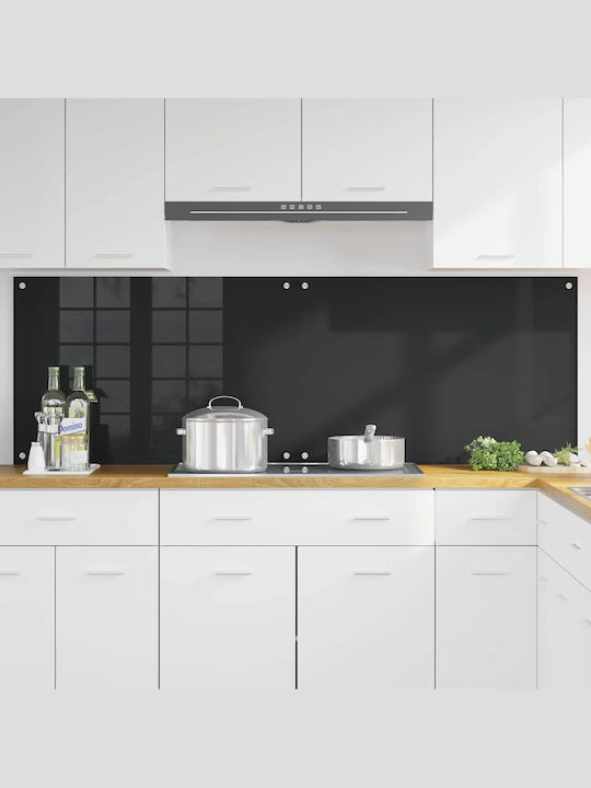 Vidaxl Rame de Pat Spate de Bucătărie Negru 90 X 60 X 0.8 cm Sticlă Temperată