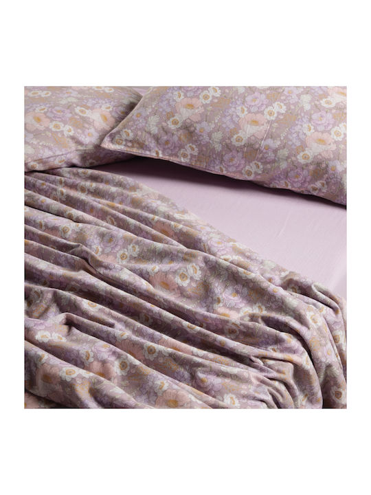 Das Home Bettwäsche-Set Überdoppel Flanell 230x260cm. Happy Flannel 9682 Grey, Lilac 4Stück